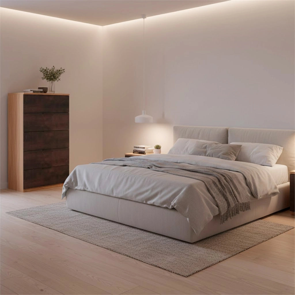 Comò Alto 5 Cassetti Sinfonier Camera Da Letto Stile Industriale Rovere Ossido Mobile Salvaspazio Cassettiera Moderna Con Guide Metalliche 110x60x40 Cm
