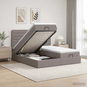 Letto ottomano con materasso con testiera 2 pz Tortora Tessuto 3457838