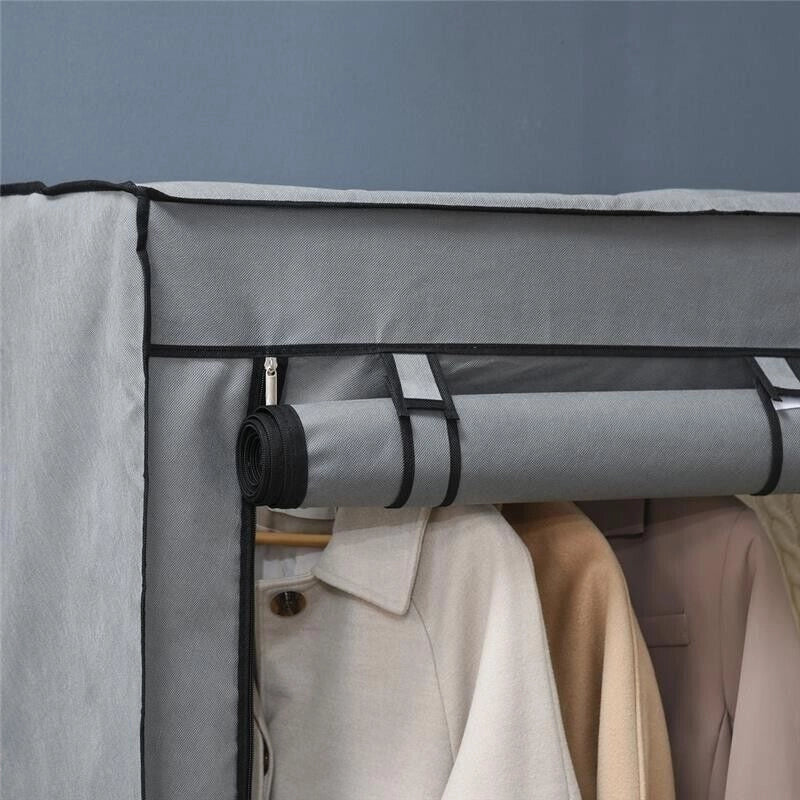 ARMADIO GUARDAROBA PORTATILE IN TESSUTO CON 4 RIPIANI APERTI E 2 APPENDINI 118X49X170 CM GRIGIO