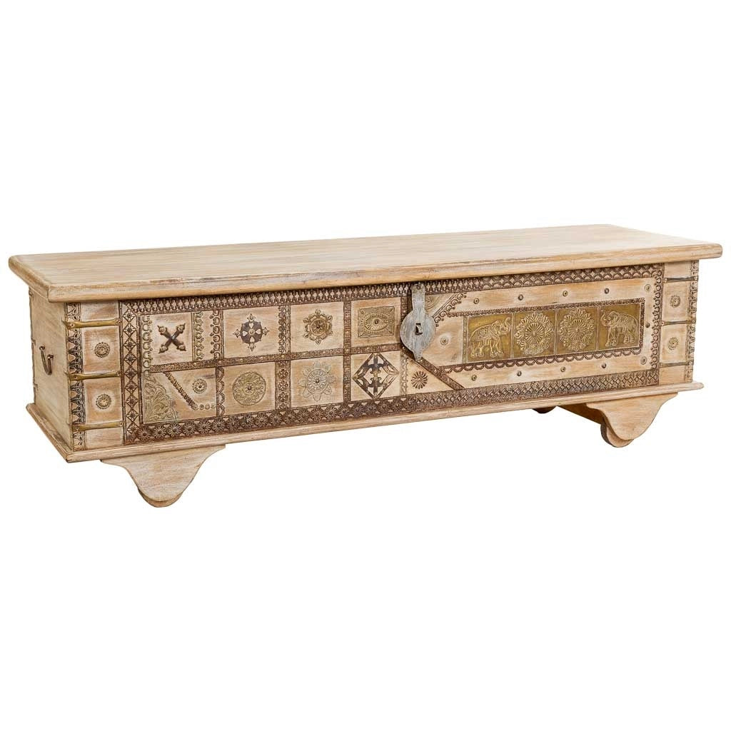Baule in legno beige fatto a mano 150x45x46h cm