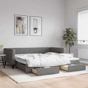 Divano Letto Estraibile Cassetti Grigio Scuro 100x200cm Tessuto 3196620