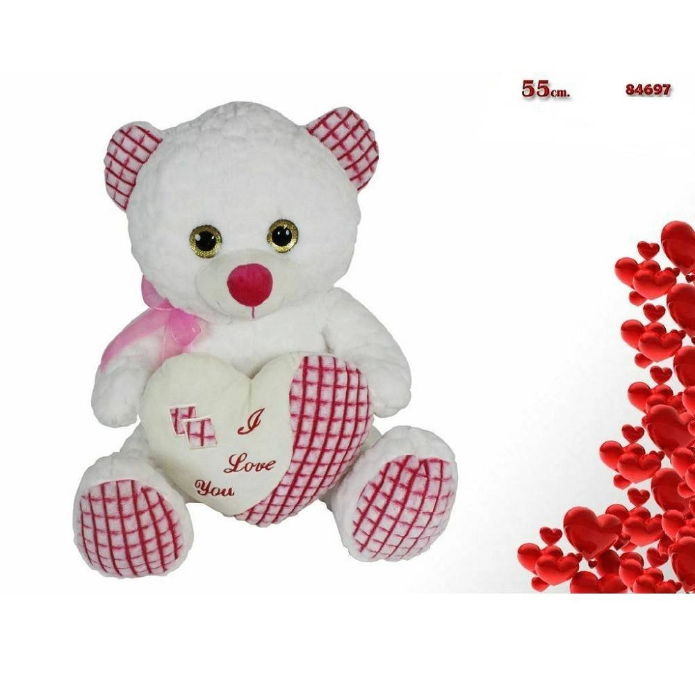 Trade Shop - Orso Peluche Pupazzo Con Cuore Scritta I Love You Fiocco 55cm San Valentino 84697 -