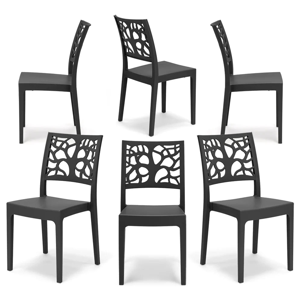 Set 6 sedie in polipropilene TETI, impilabile, resistente ai raggi UV, design moderno, ideale per sala da pranzo, cucina, sala d’attesa, bar, ristoranti o giardino, colore Ghisa
