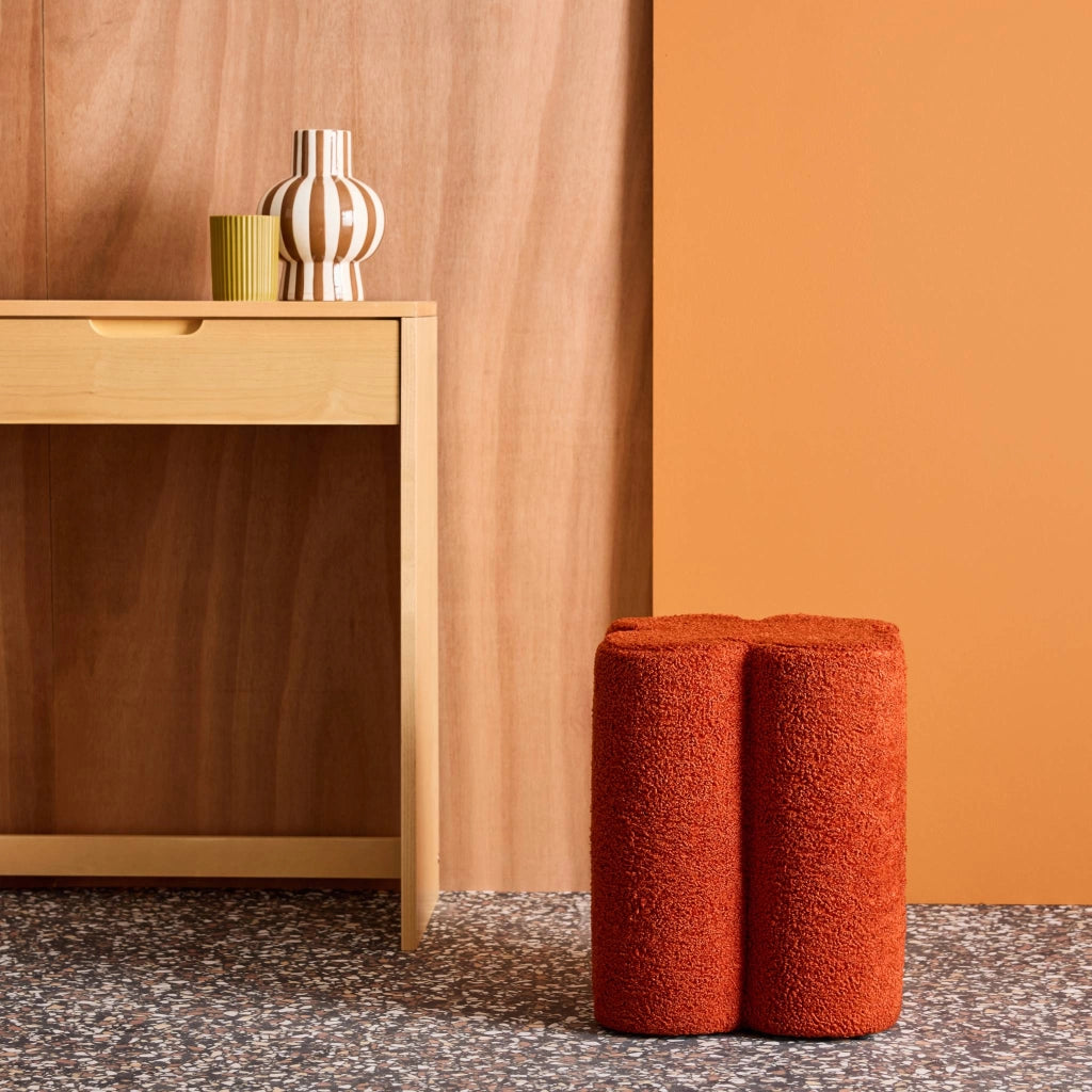 Pouf trifoglio in bouclé, terracotta