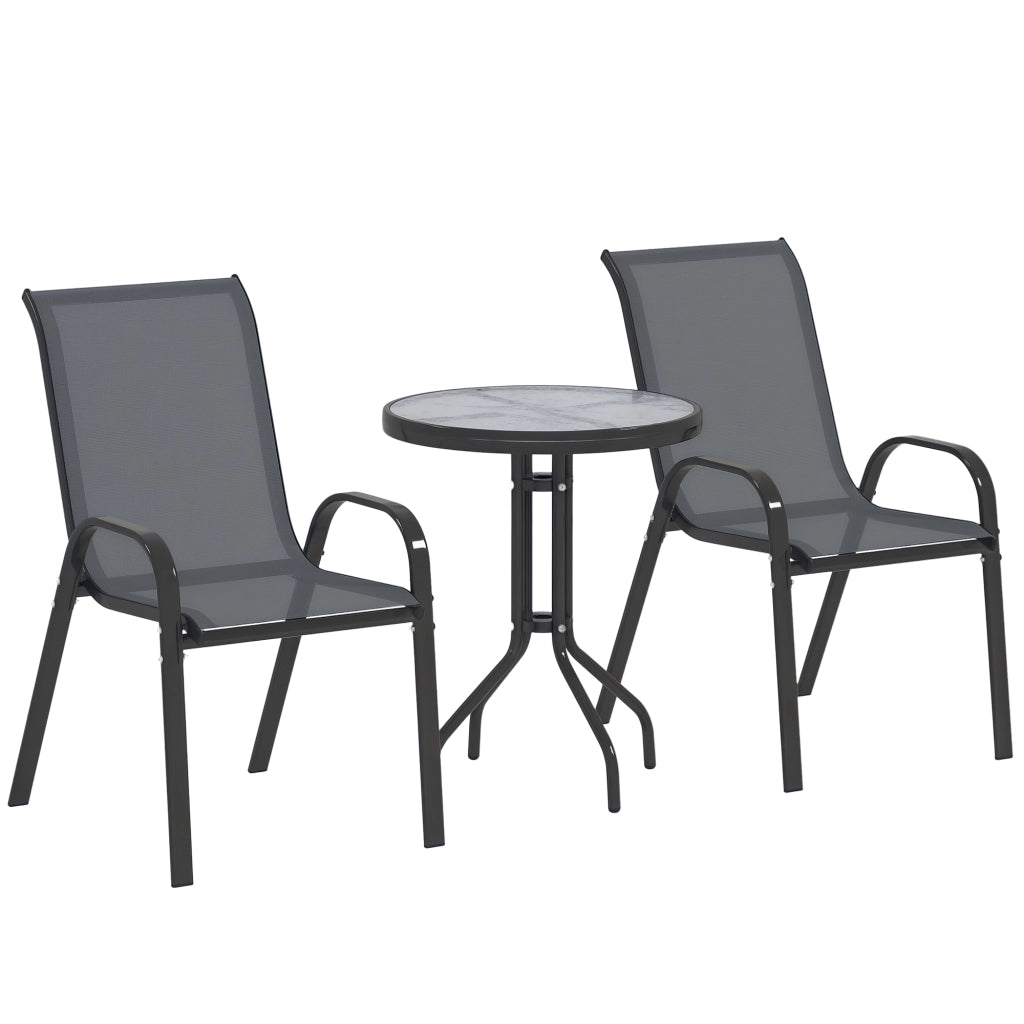 Set da Giardino 3pz con 2 Sedie da Giardino 54x71x93 cm e Tavolino Rotondo ?60x71 cm in Acciaio Grigio Scuro