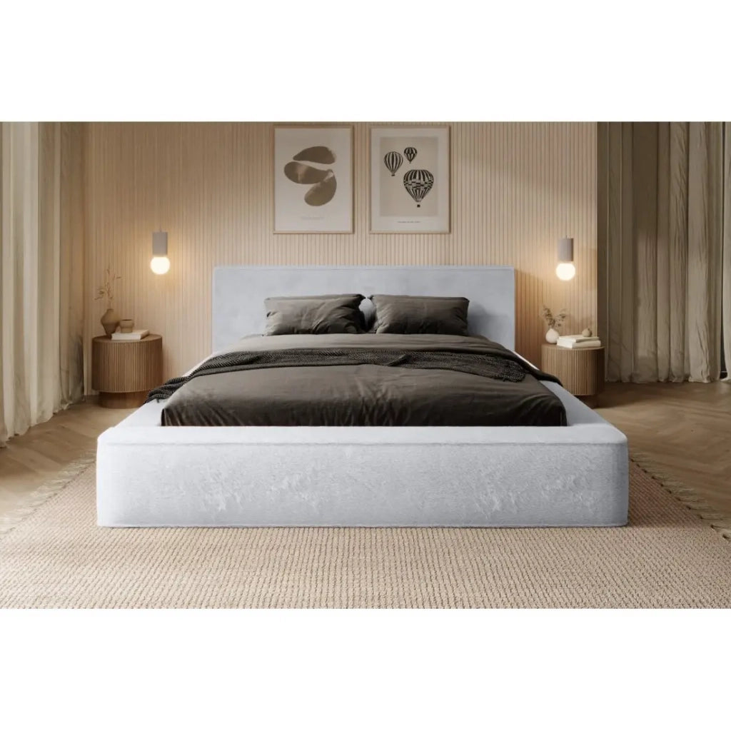 Letto contenitore ORLANE – Bianco Nuvola Polare – 140x200 cm – Rete sollevabile – Design di alta gamma