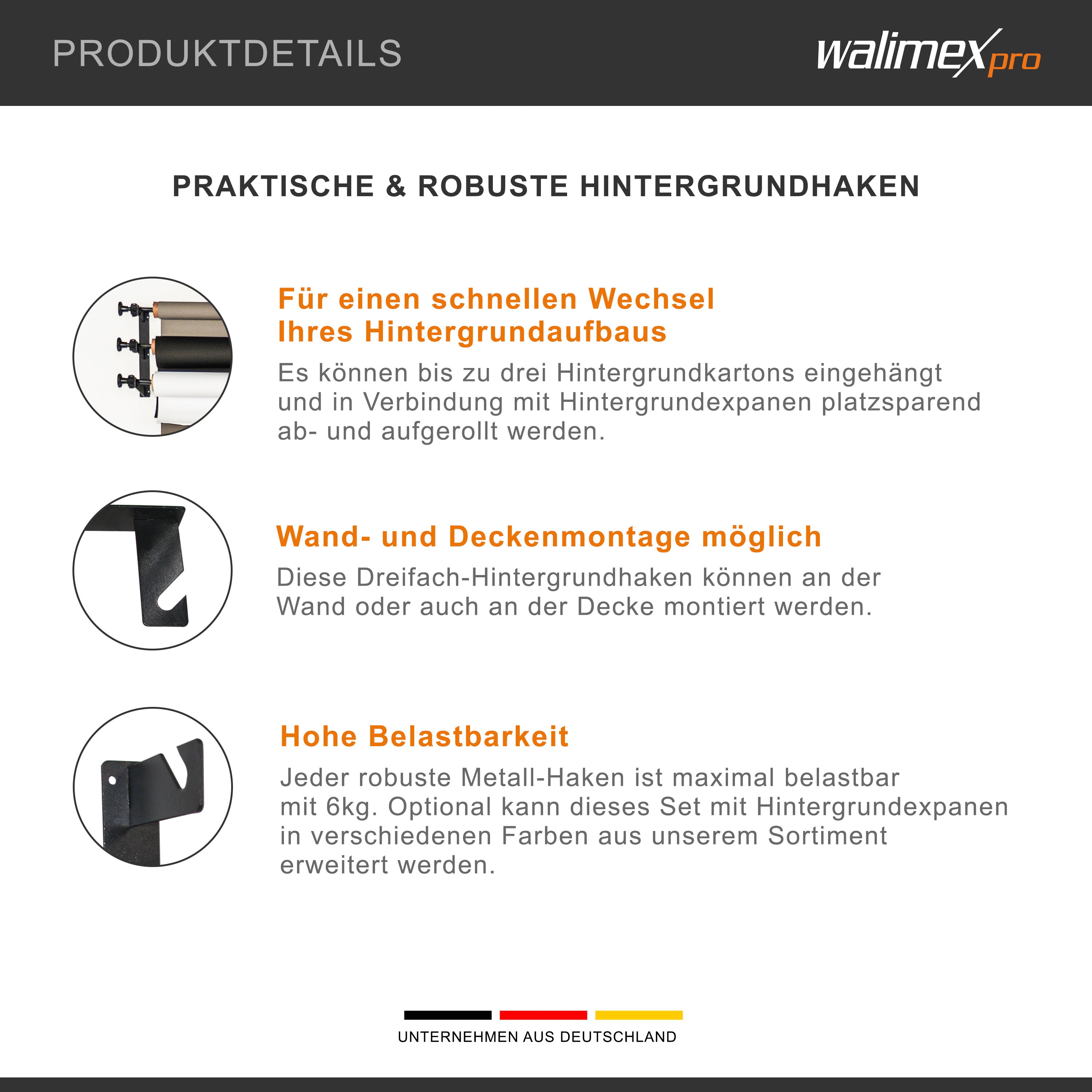 Walimex gancio per sfondo a 3 pieghe, set da 2