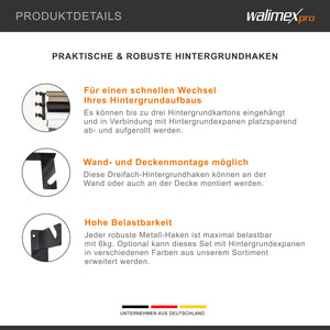 Walimex gancio per sfondo a 3 pieghe, set da 2