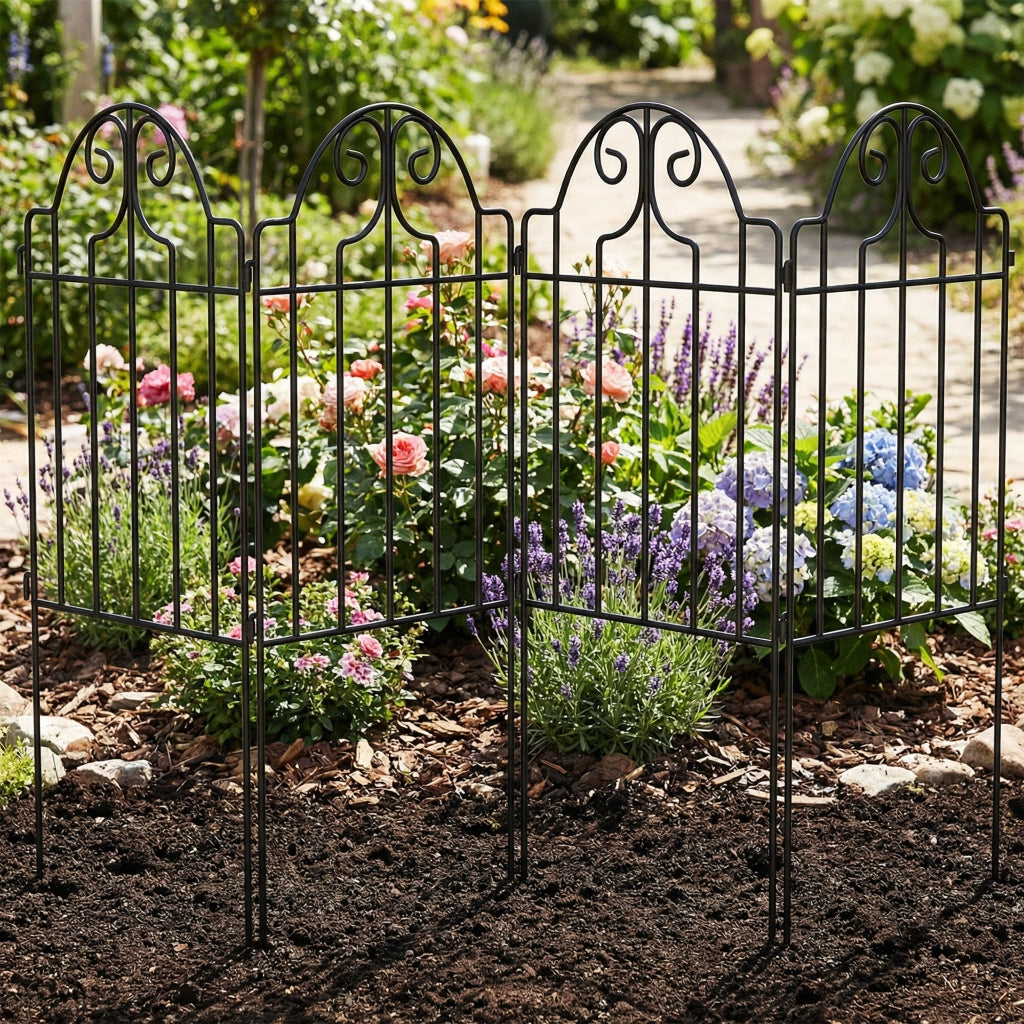 Set 4 Vallas Giardino in Metallo ¨C zephmum ¨C Nero 125x57 cm