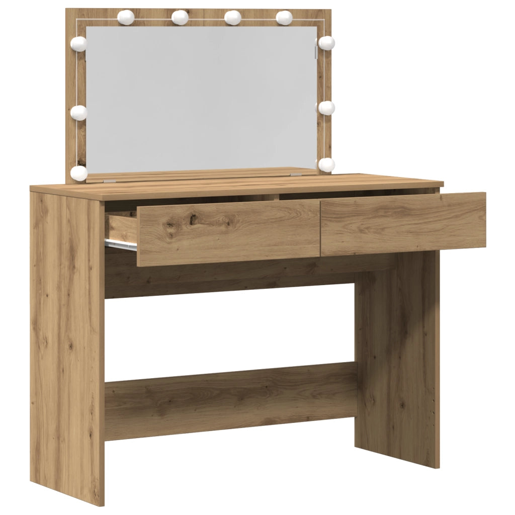 Tavolo da trucco con LED Rovere Artigianale 100x40x120 cm