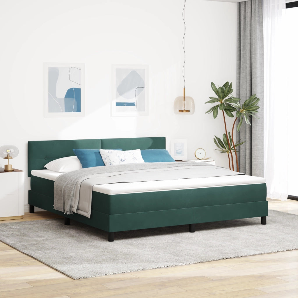 Letto con Rete a Molle e Materasso Verde Scuro Super King in Velluto