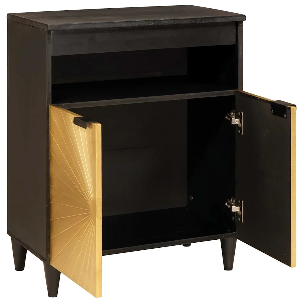 Credenza | Madia | Buffet da pranzo | Armadio da pranzo Nero e Oro 60 x 33 x 75 cm Legno di mango massello