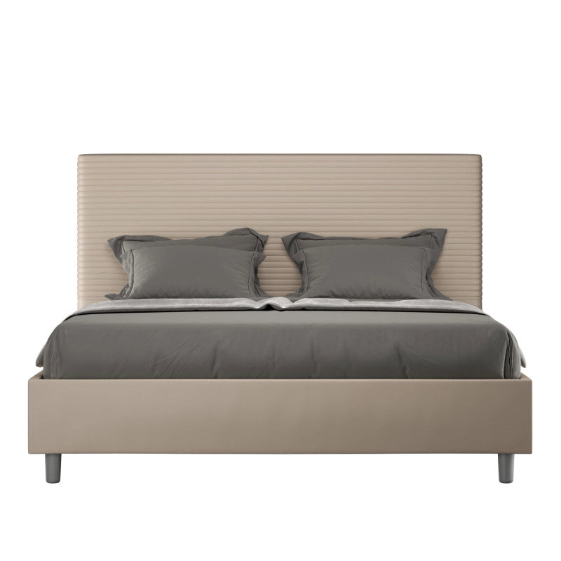 Letto imbottito Letto Matrimoniale alla Francese 150x190 cm Focus - Similpelle,Senza rete,Tortora