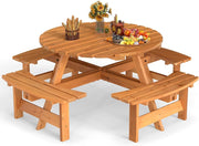 Set da Giardino per 8 Persone in Legno di Abete, Tavolo con Sedie Integrato e Foro per Ombrellone, Mobili da Esterno per Terrazza, Cortile e Pic-Nic, 178 x 70 cm