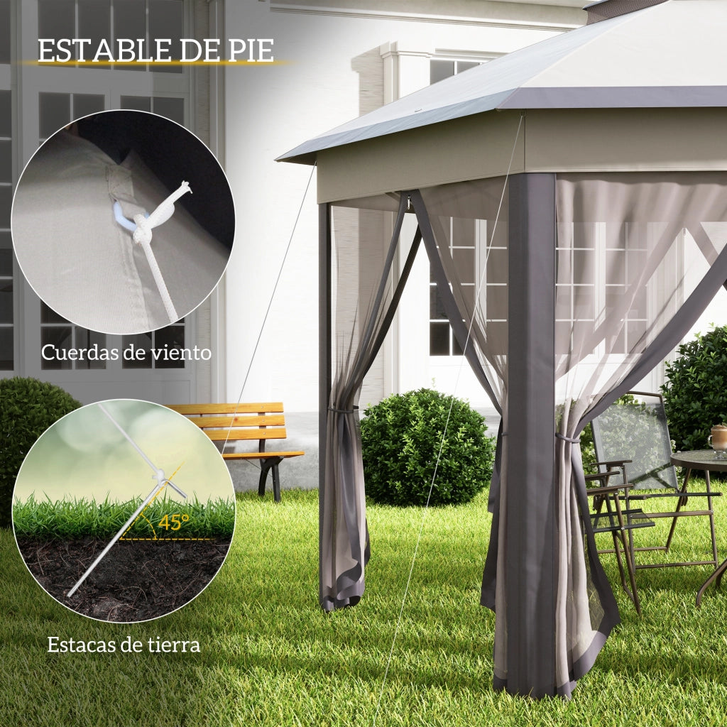 Carpa Pieghevole 4x3.4 m ¨C Zephmum ¨C Marrone e Beige con Doppio Tetto e 6 Zanzariere