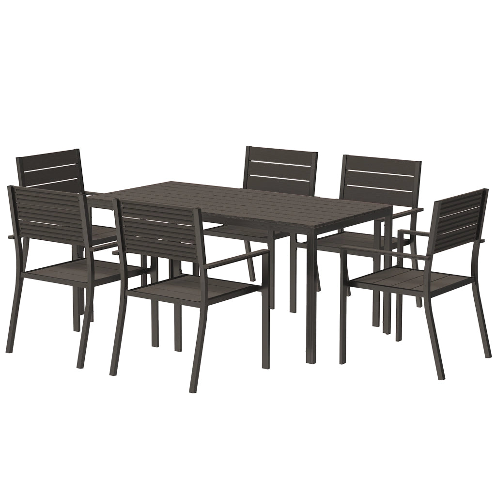 Mobili da giardino a 7 pezzi: tavolo da pranzo + 6 sedie; tavolo diviso; marrone scuro