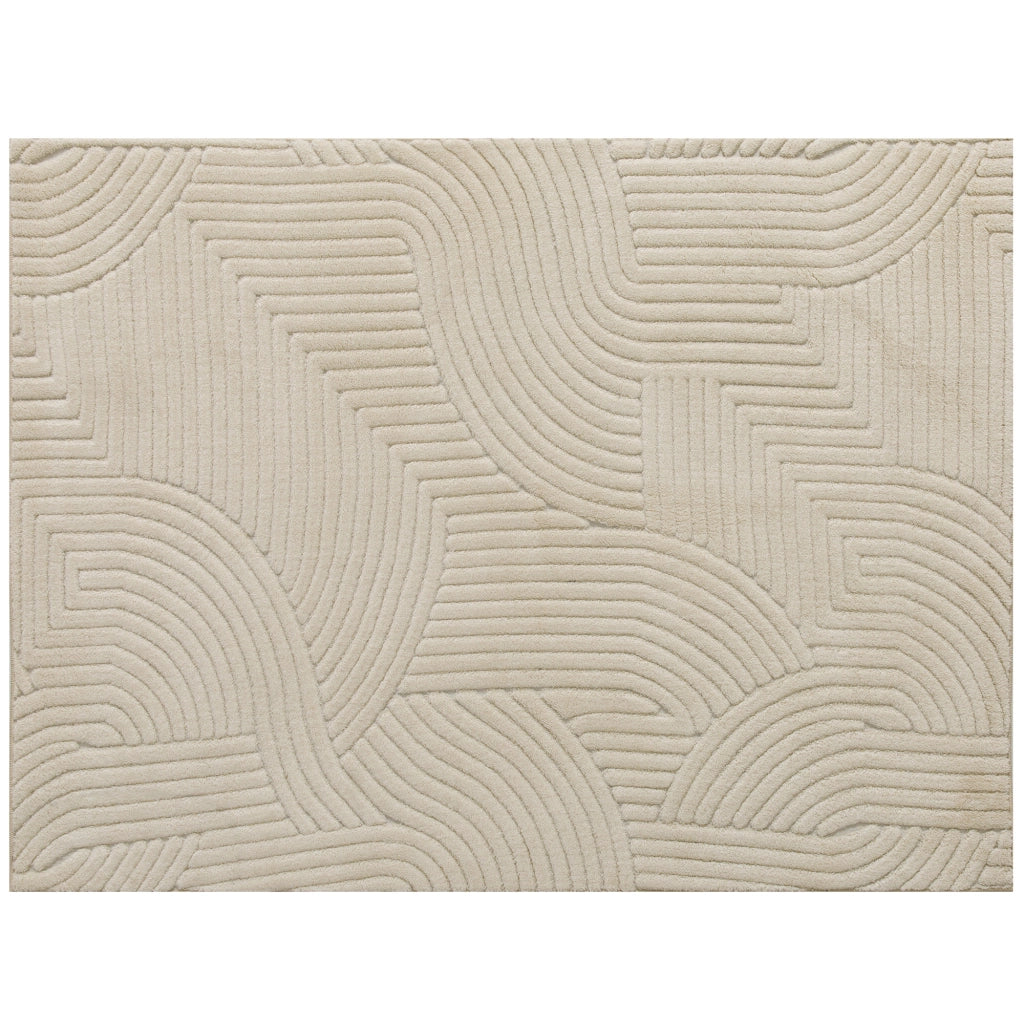 Tappeto Moderno Antiscivolo 230x160x1,7A cm con Design di Linee in Poliestere e Cotone Crema