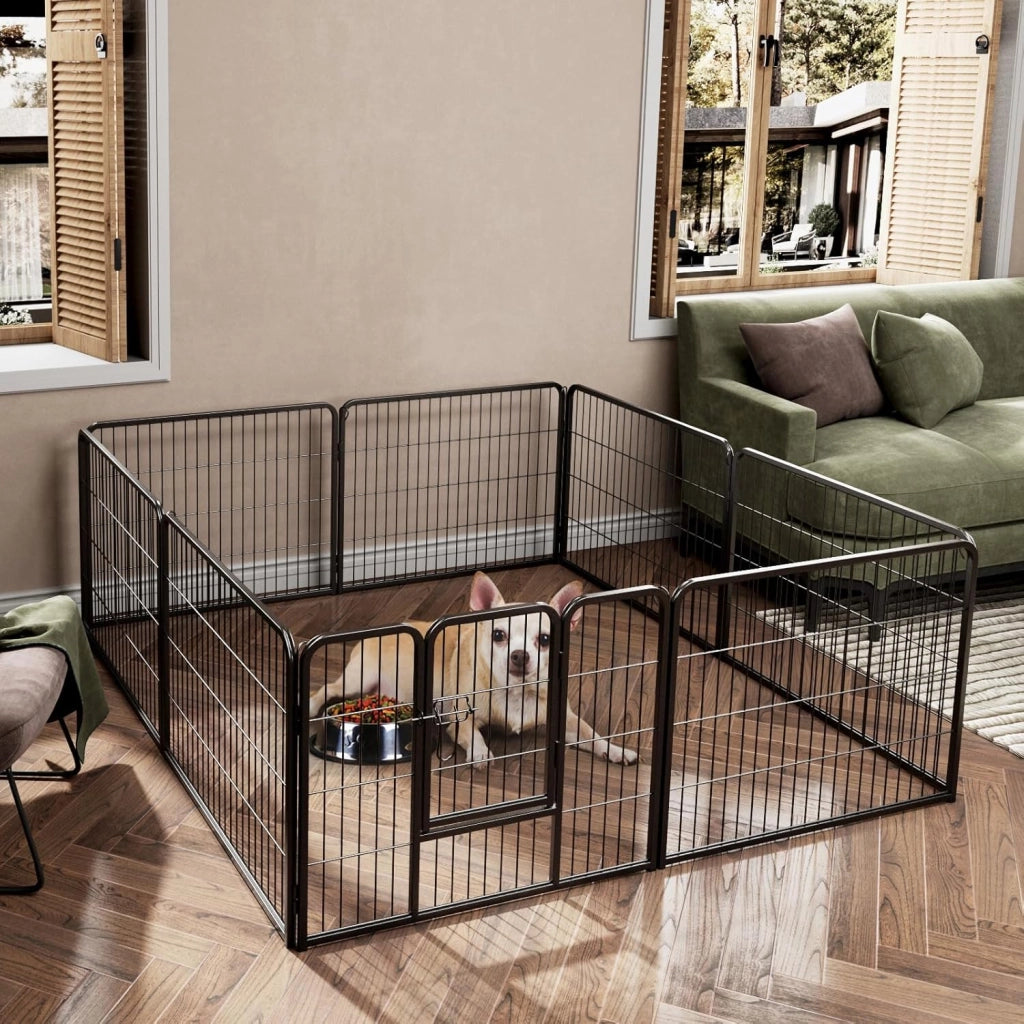 Recinto per Cani Interno ed Esterno, 8 Pannelli Altezza 60/80 CM Recinzione per Piccoli/Medi Animali/Coniglio/Gatto, Cancelletto Portatile Pieghevole con Porta (190 x 60 cm)