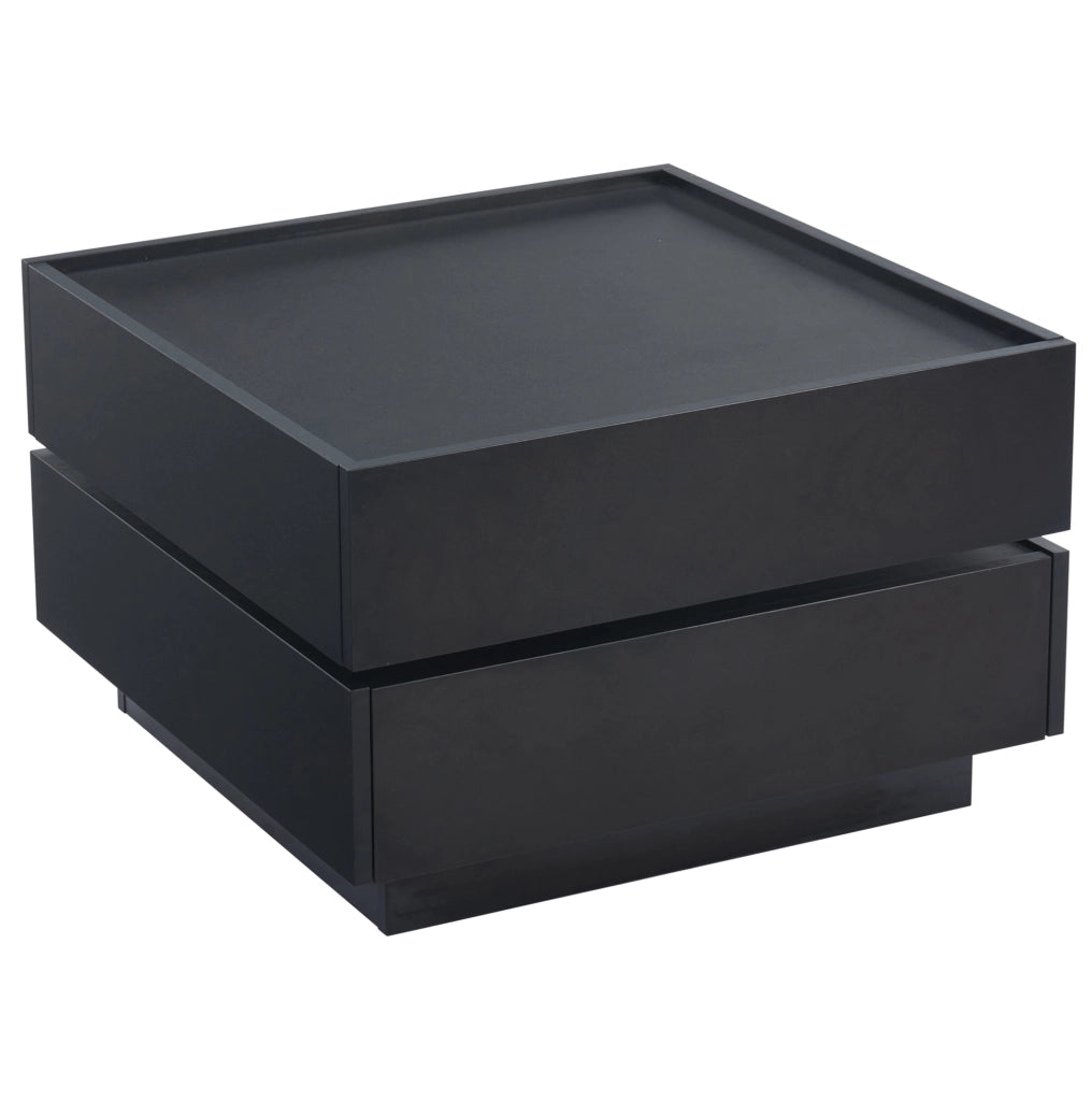 Tavolino da caffè girevole a 360° con 2 cassetti e 2 ripiani; 60x60x38 cm; nero; in truciolare