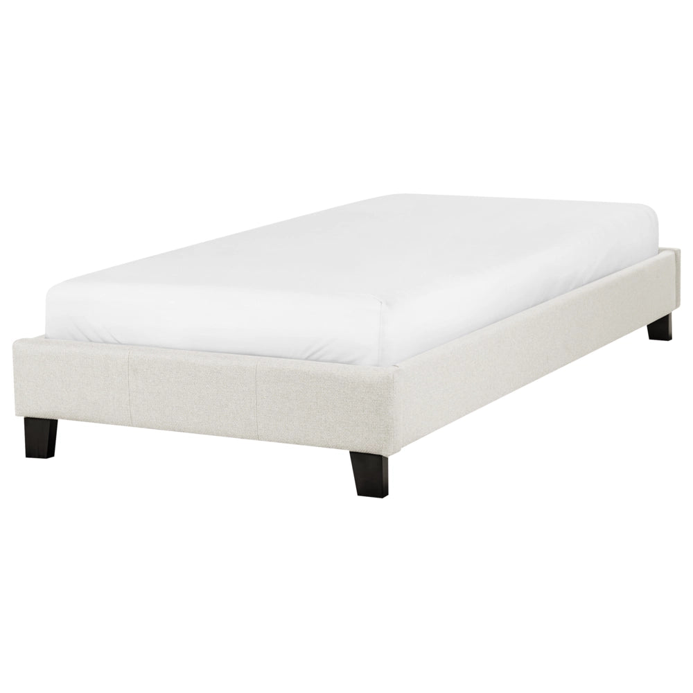 Letto singolo 90 x 200 in tessuto beige chiaro con rete a doghe senza testiera