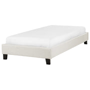 Letto singolo 90 x 200 in tessuto beige chiaro con rete a doghe senza testiera