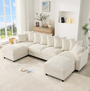 Divano angolare modulare 6 posti beige con USB e Type-C