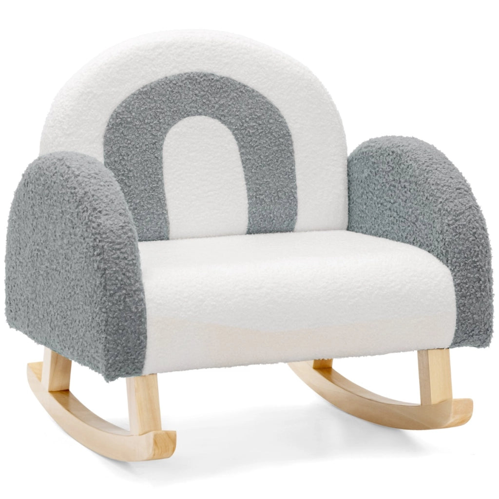 Sedia dondolo per bambini con gambe in legno massiccio e cuscinetti antiscivolo, Poltrona a dondolo Grigio-Divani per bimbi