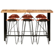 vidaXL Set da Bar 7 pz in Legno Massello di Acacia e Vera Pelle
