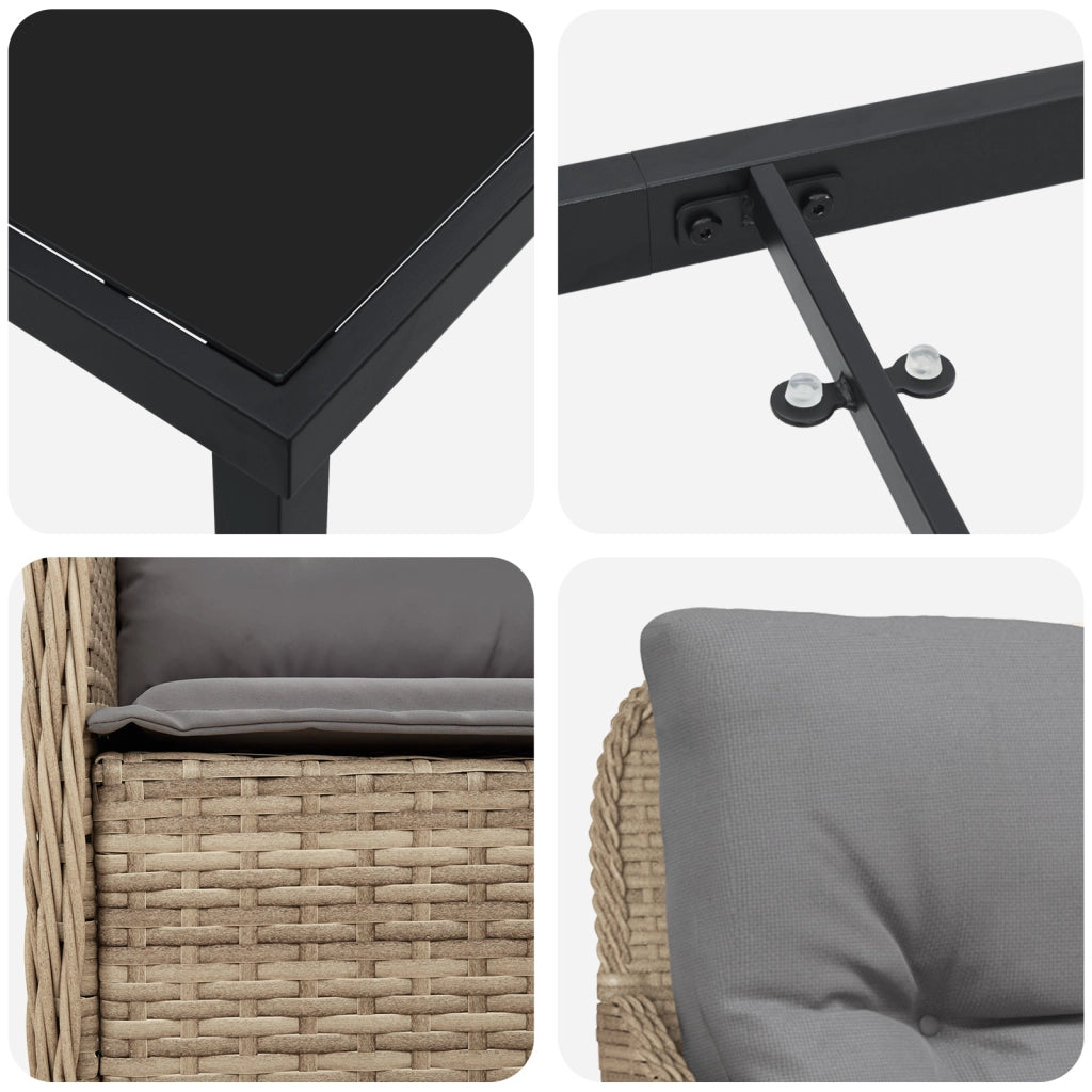 Set di Pranzo da Giardino 5 Pezzi con Cuscini Beige Polyrattan