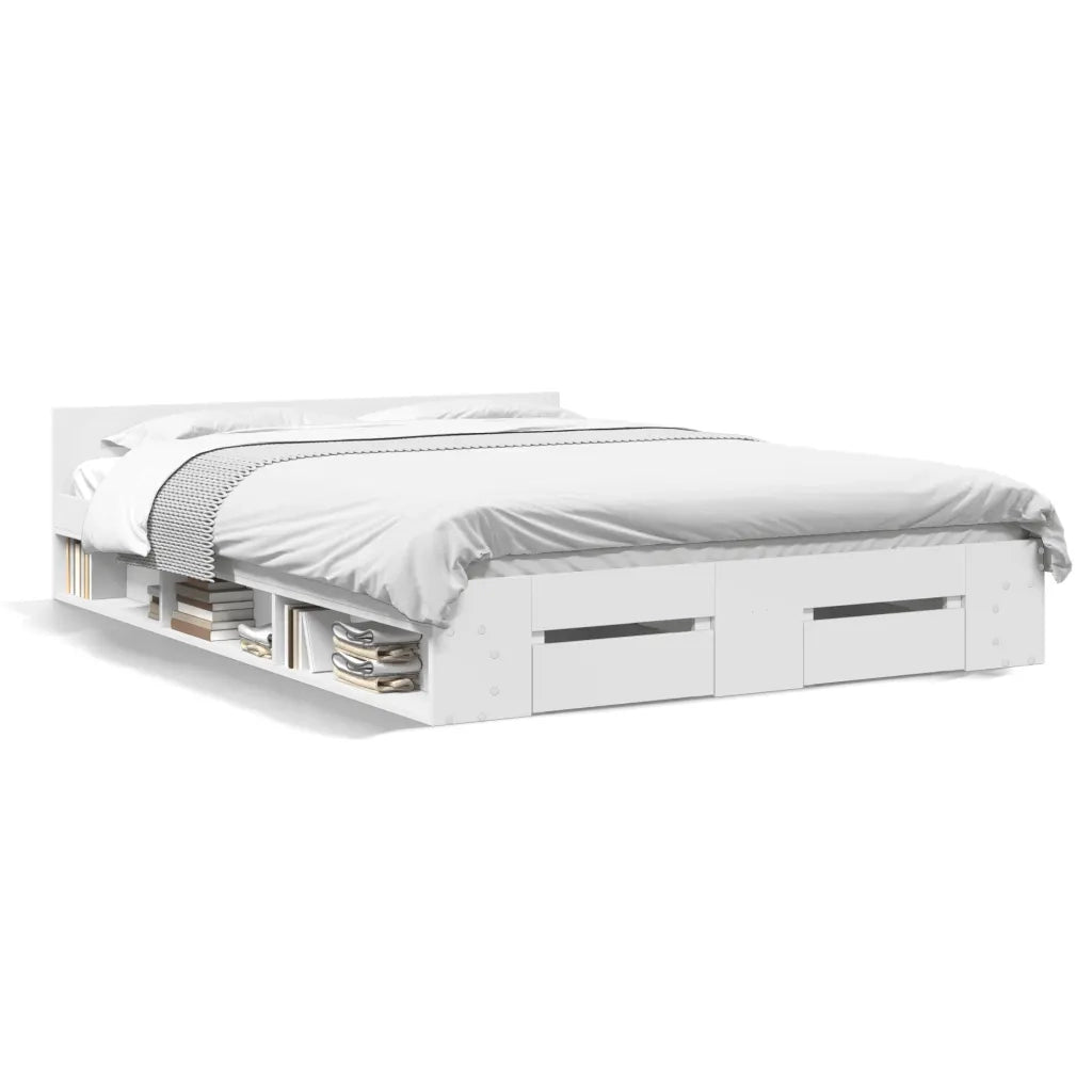 Giroletto con Cassetti-Struttura Letto con contenitore Bianco 135x190 cm in Legno Multistrato 705903