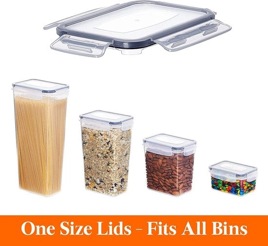 Contenitori a chiusura ermetica per alimenti - 13 pezzi con coperchi universali - Contenitori per conservazione - Penna per etichette - Zucchero e cereali per colazione - Contenitore per cucina - Organizzatore di cassetti - Senza BPA