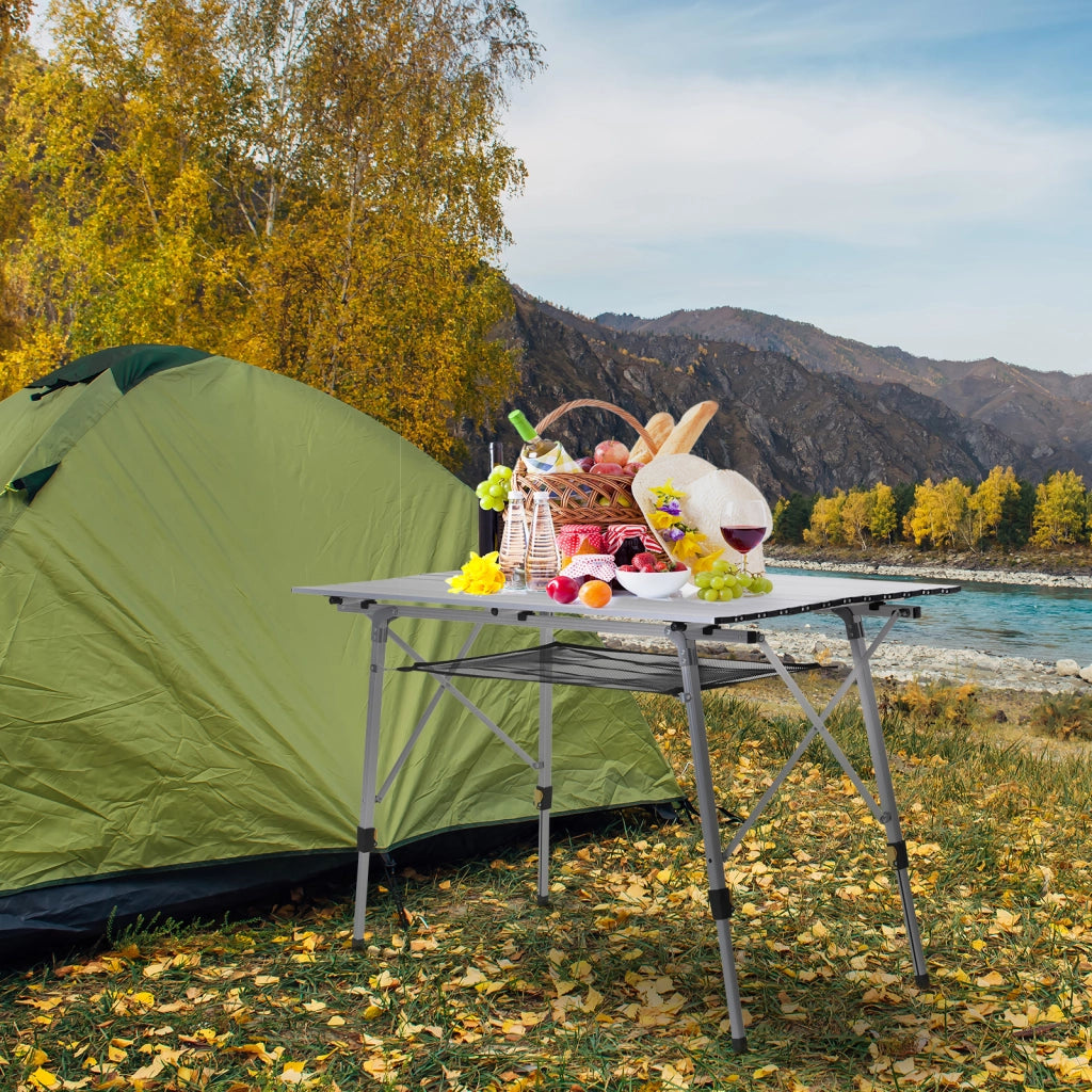 Tavolo da Picnic Pieghevole Regolabile ¨C Zephmum ¨C Alluminio Argento 120x69x59-78 cm