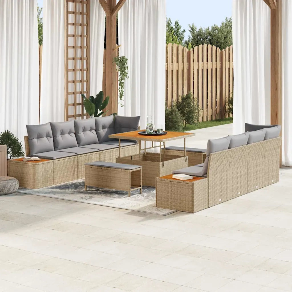 Set Divano da Giardino 11 pcs Beige polyrattan