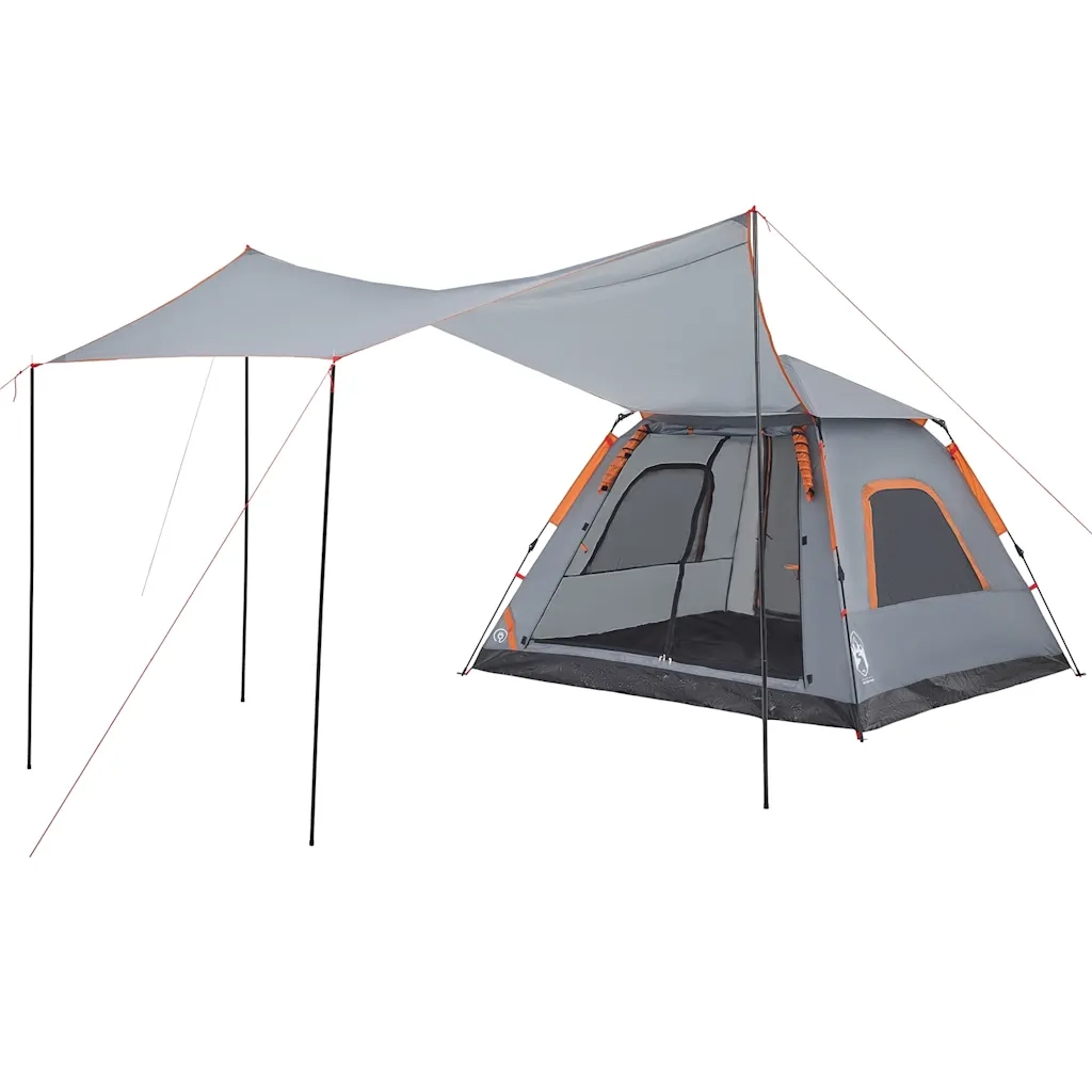 Tenda a Cupola 5 Persone-Tenda da campeggio Grigio e Arancione a Rilascio Rapido 139882