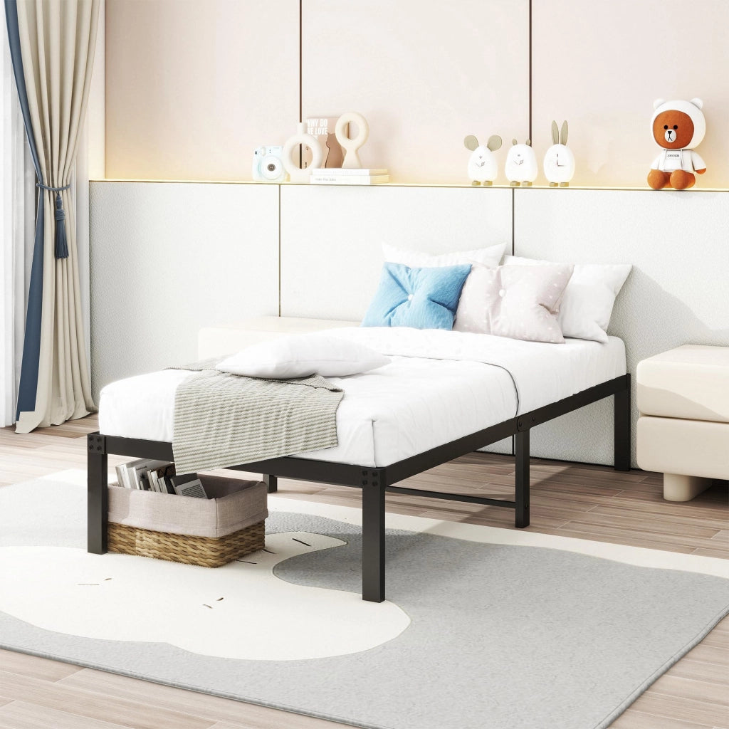 LETTO 90x200 cm in metallo nero, struttura piattaforma silenziosa