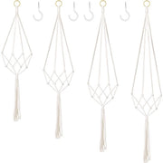 Set di 4 Pendenti Macramé, Decorazione Boho per Bambù, Pendente in Lana per Vaso, Pianta, Porta oggetti per Interno Esterno, Plafond, Balcone, Decorazione per Parete (Beige)