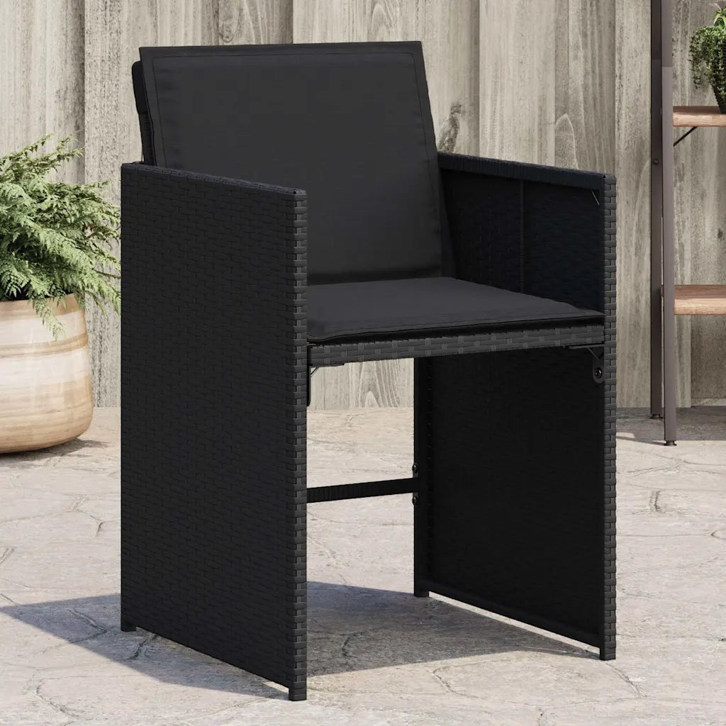 Sedie da Giardino con Cuscini 4 pz | Sedie da Esterno Nere in Polyrattan