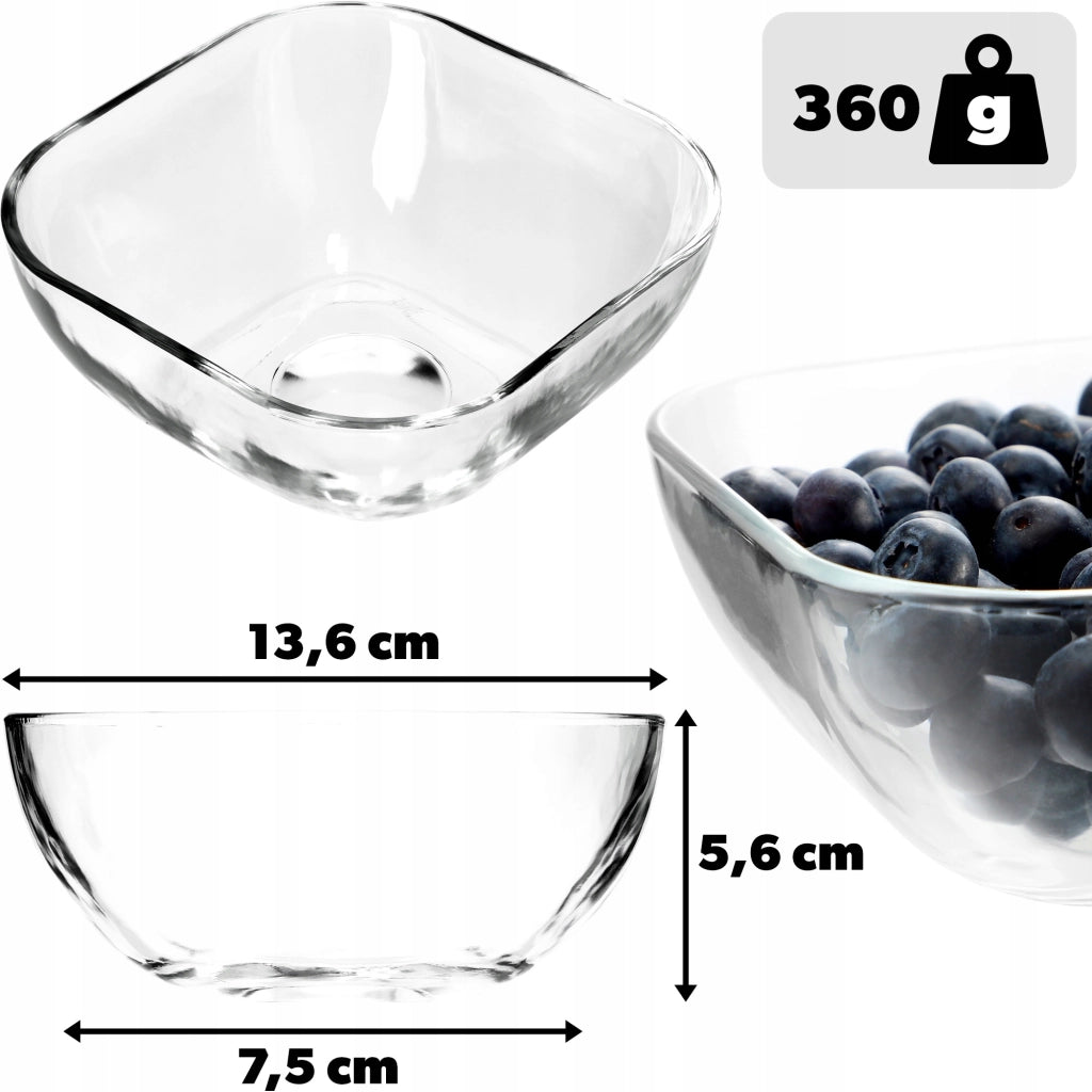 Ciotola per insalata KADAX in vetro, ideale per snack, insalate e frutta, forma quadrata, 13,5 cm.