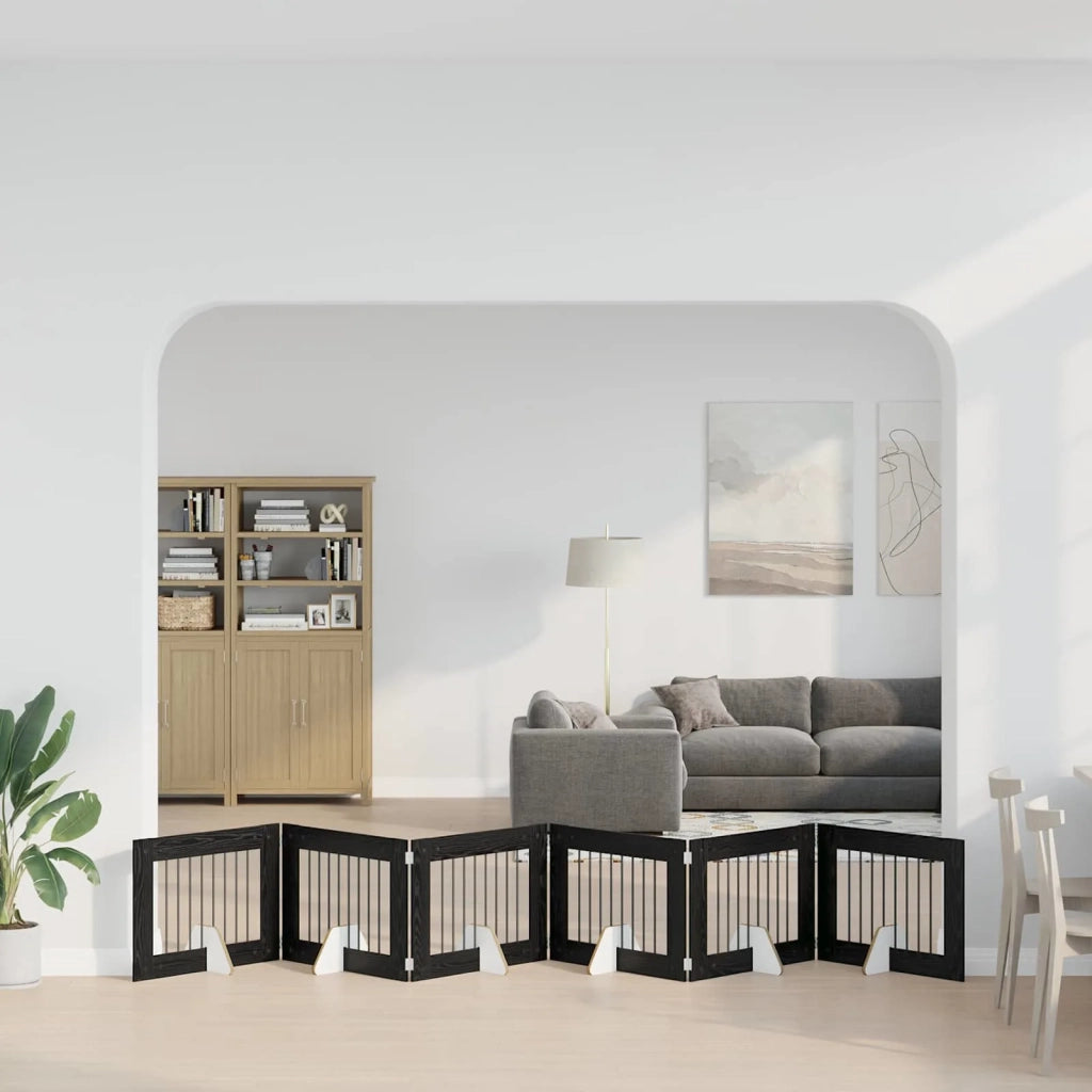 Cancello per cani con supporti 6 pz Rovere Nero 80 x 60 cm CFW7705827