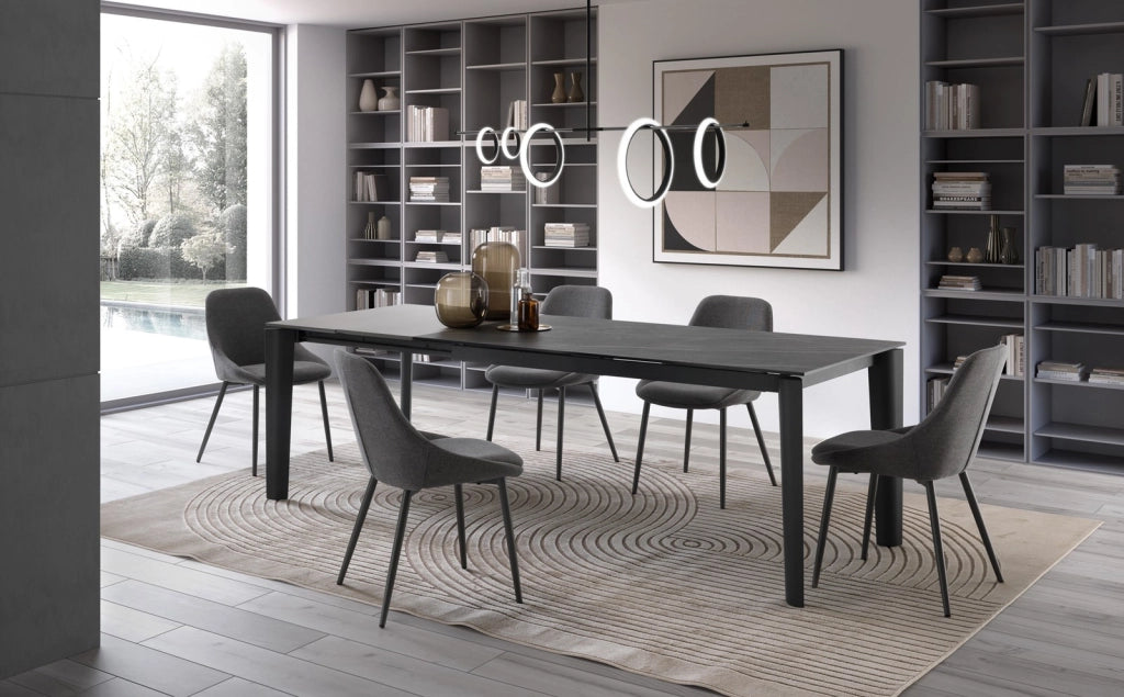 Tavolo allungabile Horus con piano in ceramica su vetro marmo portoro nero e struttura in metallo antracite 160-240 cm - Design Moderno