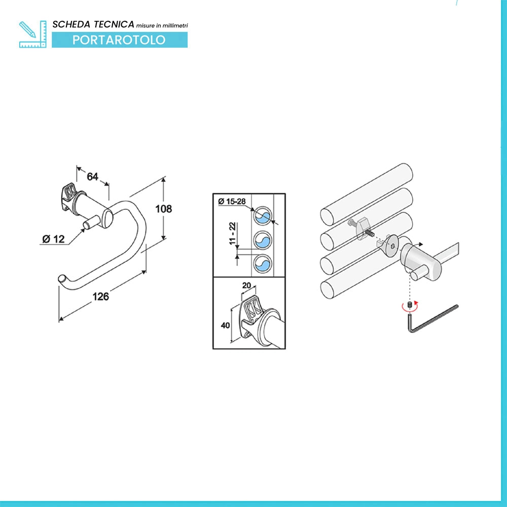 Portarotolo in Abs Bianco Serie Smart per Scaldasalviette e Termoarredo L. 12.6