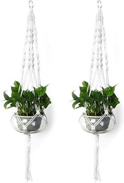 Set di appoggio piante a macramè da 2 - Appoggio piante penzolanti con mano di lavoro - Supporto per piante in corda per esterno e interno - Arte per la parete giardino veranda ingresso e decorazione per la casa (105 cm bianco)