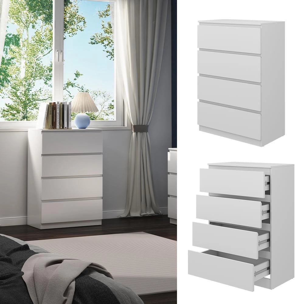 Cassettiera Calisto, Bianco, 70 x 102 cm, per riporre abiti e oggetti di uso quotidiano