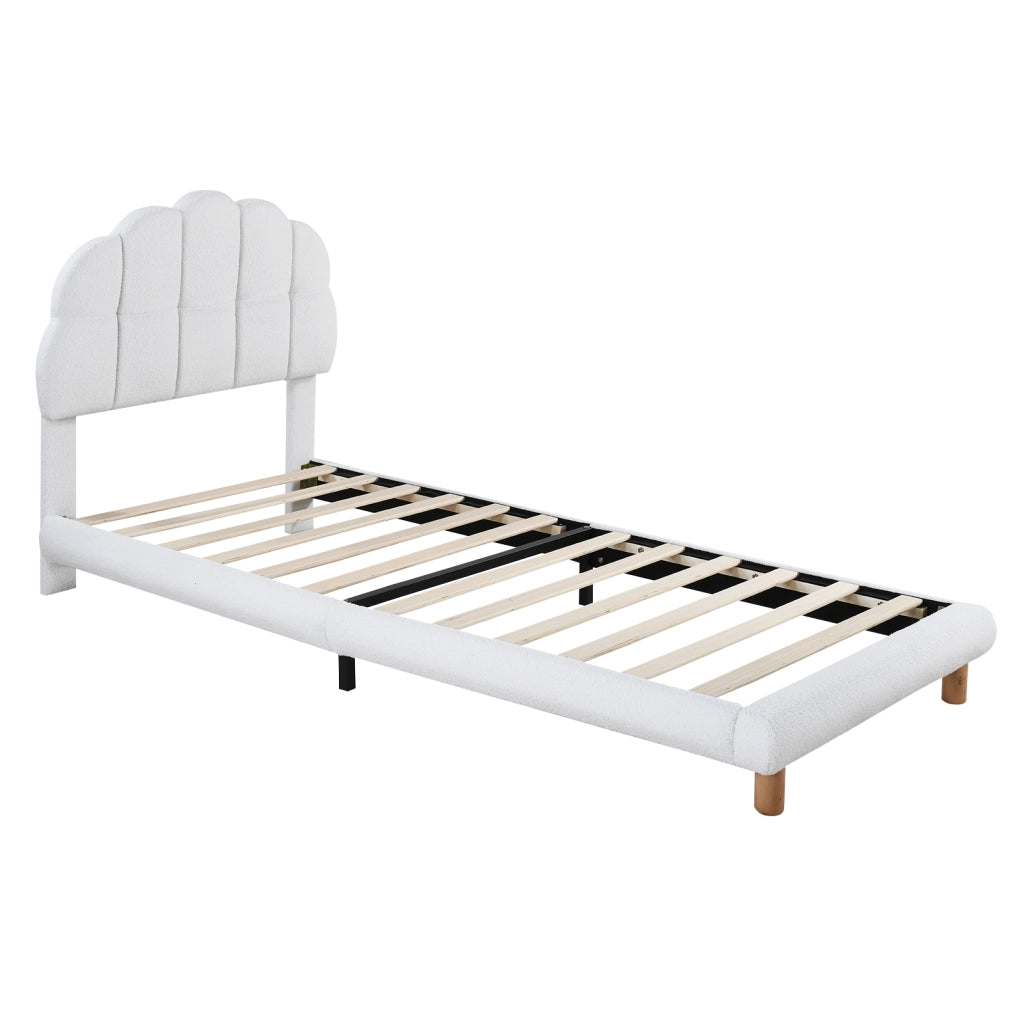 Letto per Bambini Letto Singolo 90×200 cm con Testiera Regolabile e Tessuto Bouclé; senza Materasso; Bianco