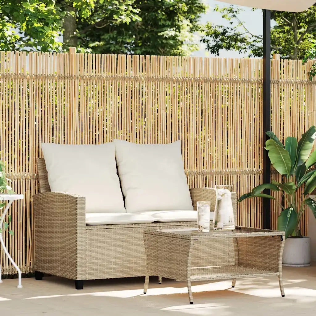 vidaXL Divano Giardino 2 Posti con Cuscini e Tavolo Beige Polyrattan