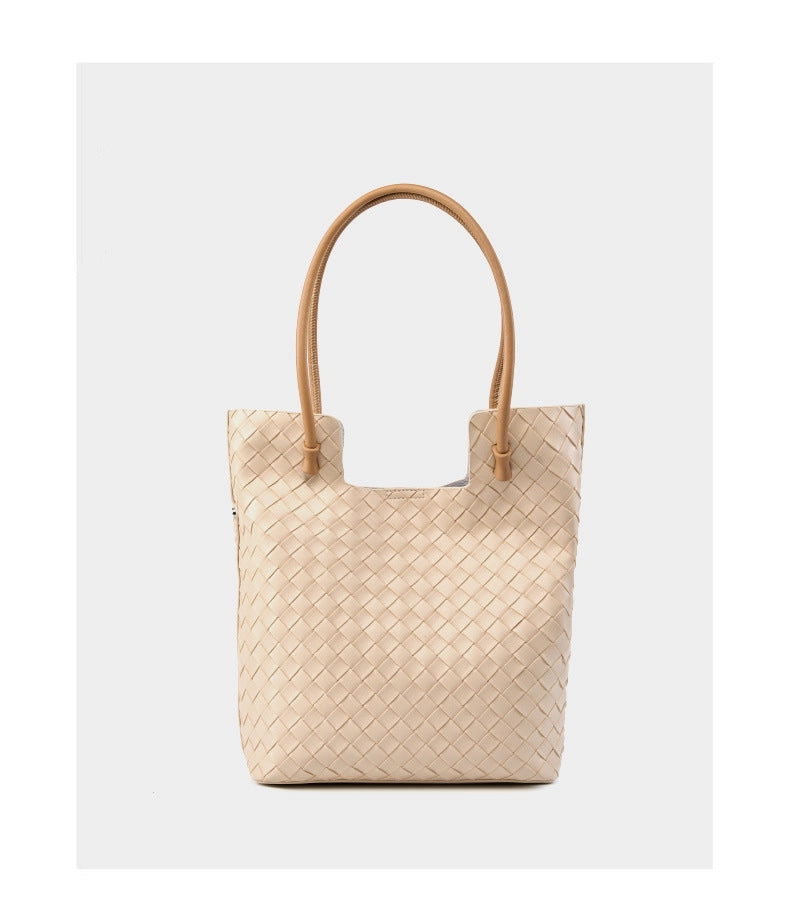 Borsa da donna intrecciata, grande capacit¨¤, in pelle bovina, colore bianco