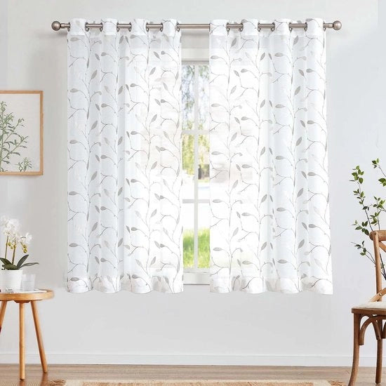 Set di tende con bordura in punto di filo - Translucida - Confezione da 2 - Facile da pulire Polyester - Orecchiucci - Atmosfera elegante - Decorazione per finestre