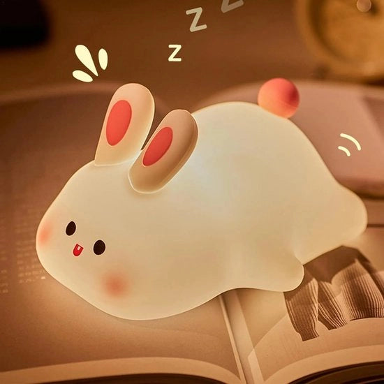 Lampada da tocco per coniglio con design cartoon, con funzione di timer, caricabile via USB, regolabile in 7 colori.