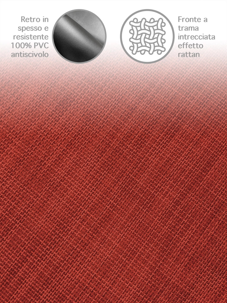 Tappeto Cucina Passatoia Antiscivolo Multiuso Soggiorno Corridoio No Pieghe Tinta Unita Effetto Rattan Intrecciata Lavabile Antimacchia  50x450cm - Vittoria Rosso