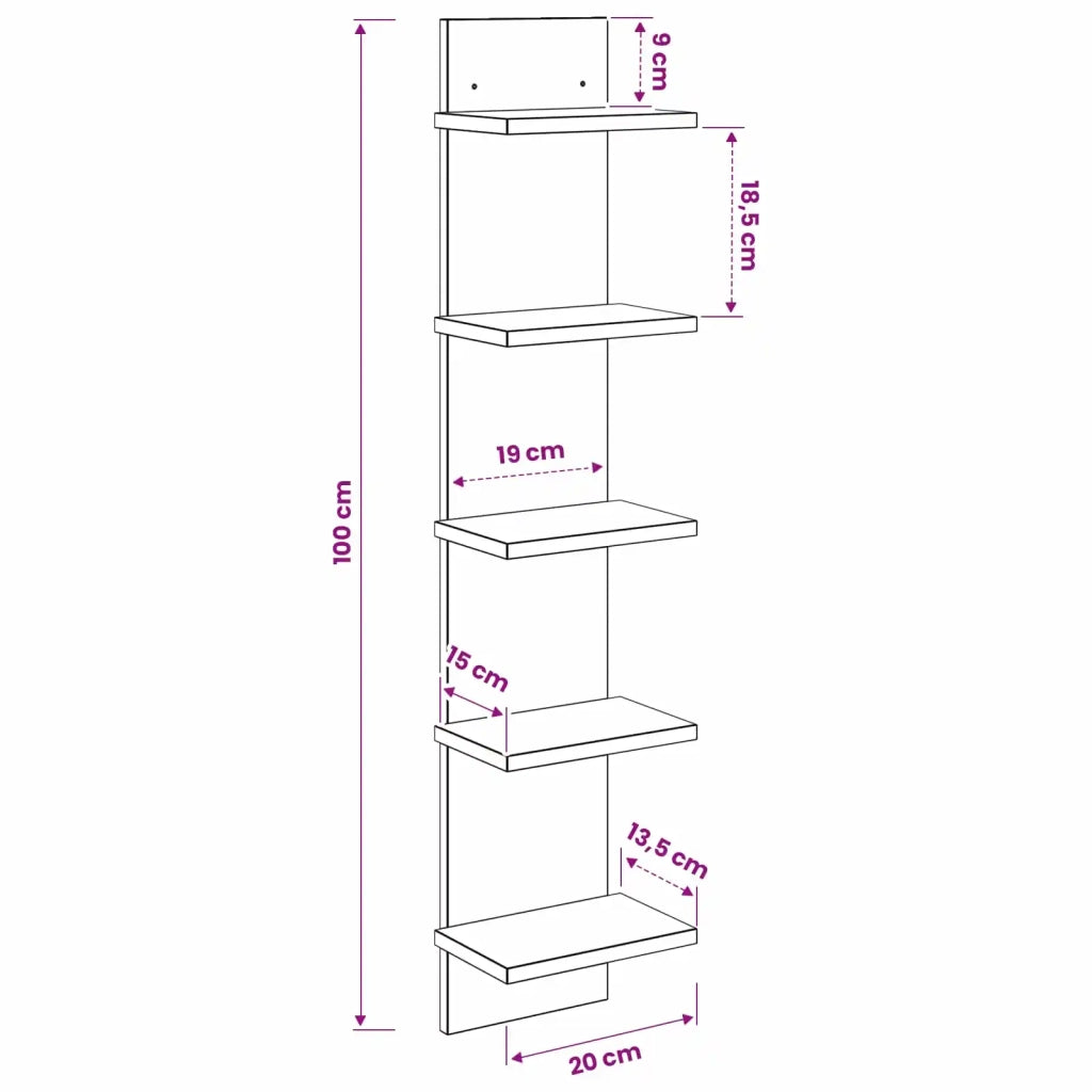 Scaffale da parete Grigio Cemento 22 x 15 x 100 cm 8012426